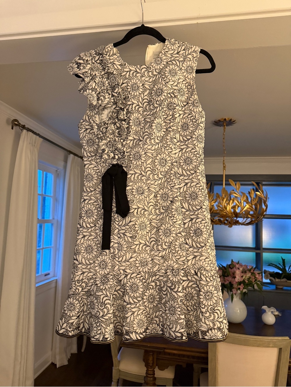 Rebecca Vallance Black & White Floral Ruffle Mini Dress